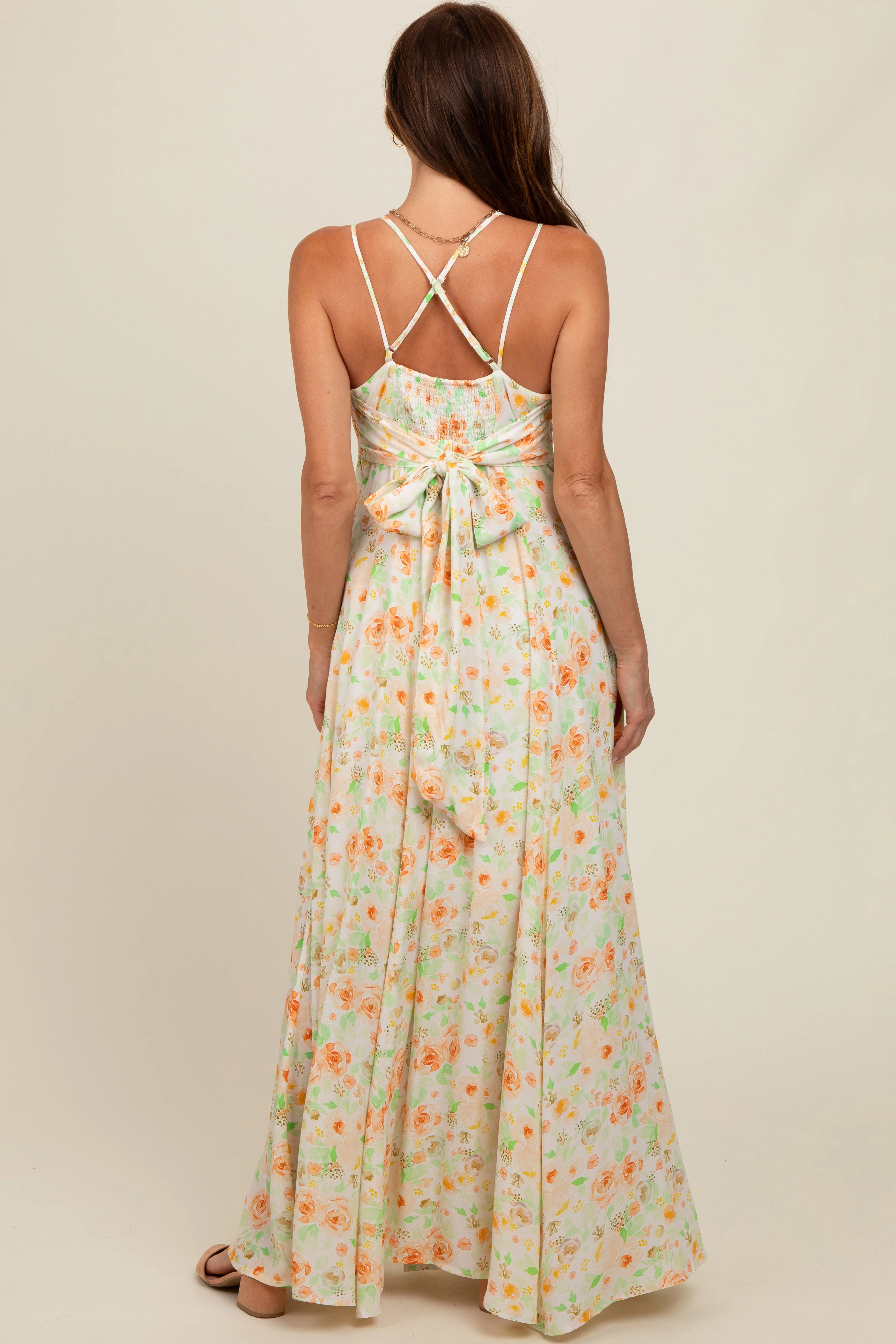 Peach Floral Crisscross Back Maxi Dress sold by Pinkblush product image thumbnail 5