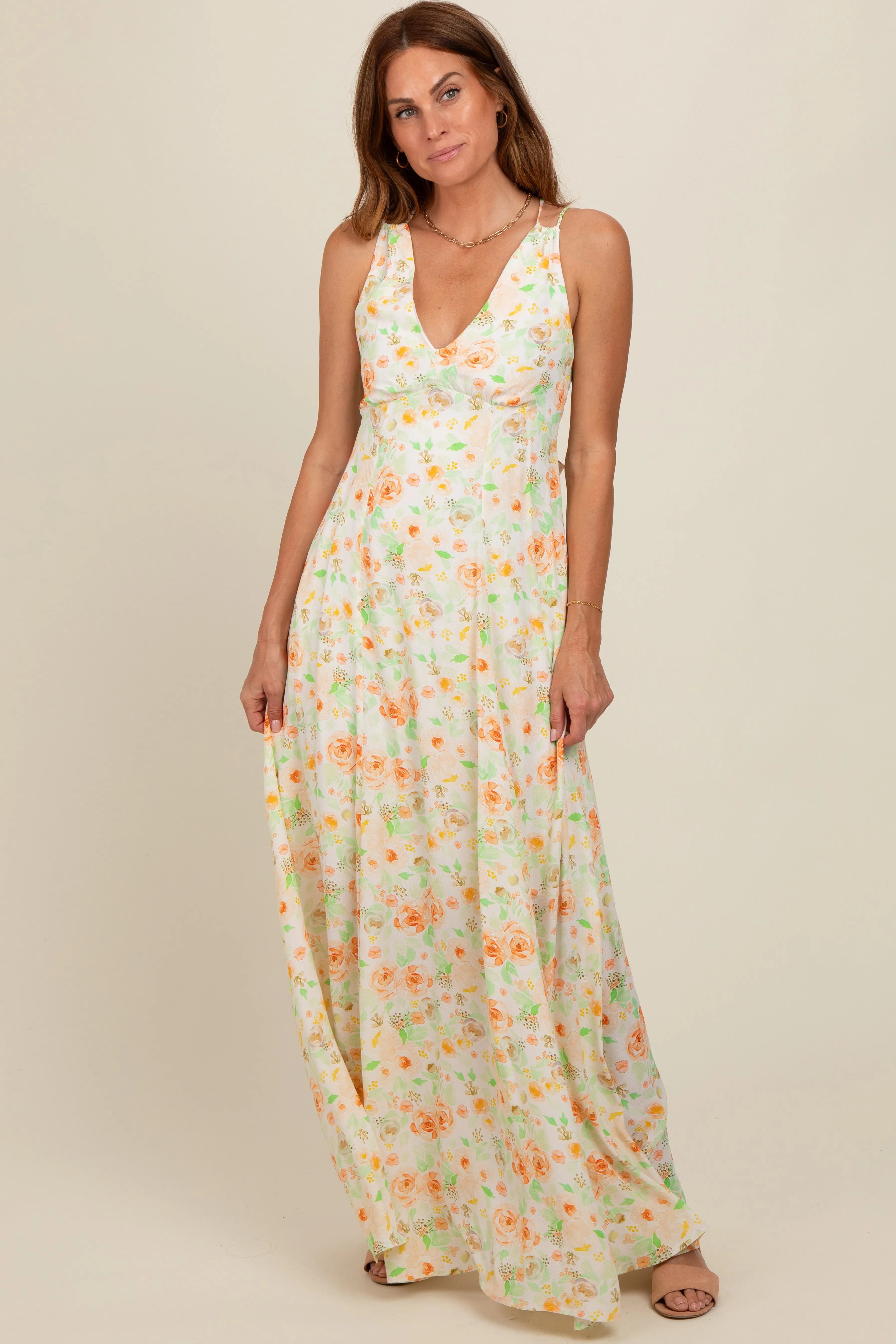 Peach Floral Crisscross Back Maxi Dress sold by Pinkblush product image thumbnail 2