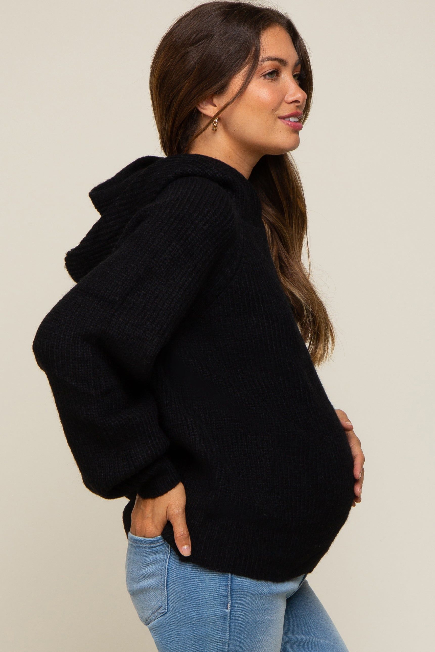 Black Hooded Maternity Sweater sold by Pinkblush product image thumbnail 2