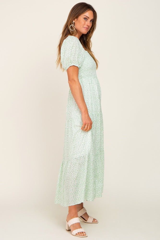 Mint Green Floral Smocked Square Neck Midi Dress sold by Pinkblush product image thumbnail 2