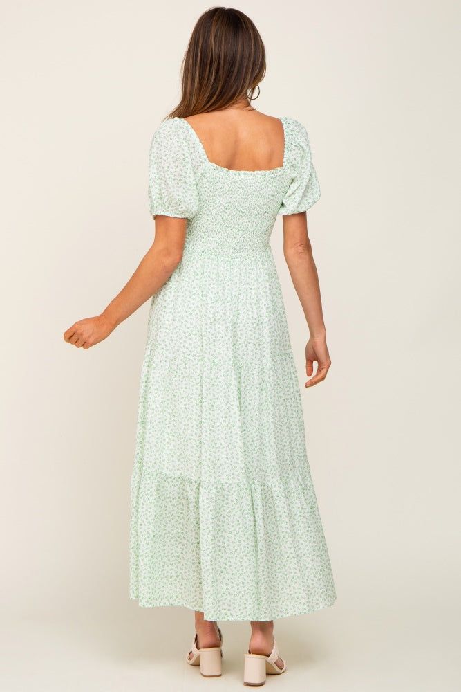 Mint Green Floral Smocked Square Neck Midi Dress sold by Pinkblush product image thumbnail 3