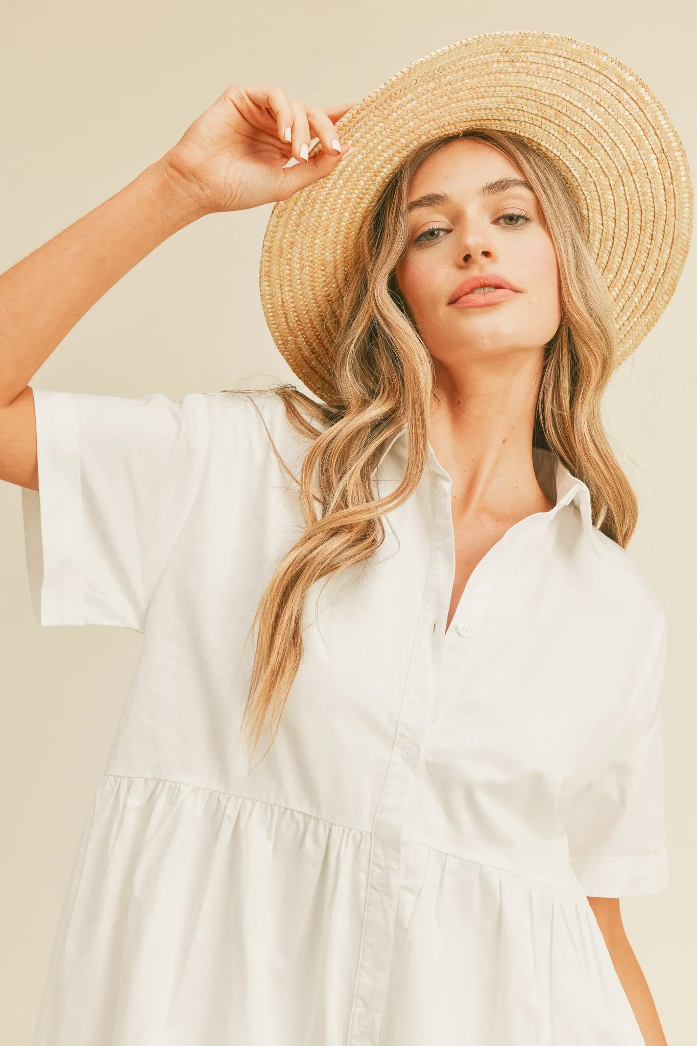 White Tiered Button Down Maternity Midi Dress sold by Pinkblush product image thumbnail 3