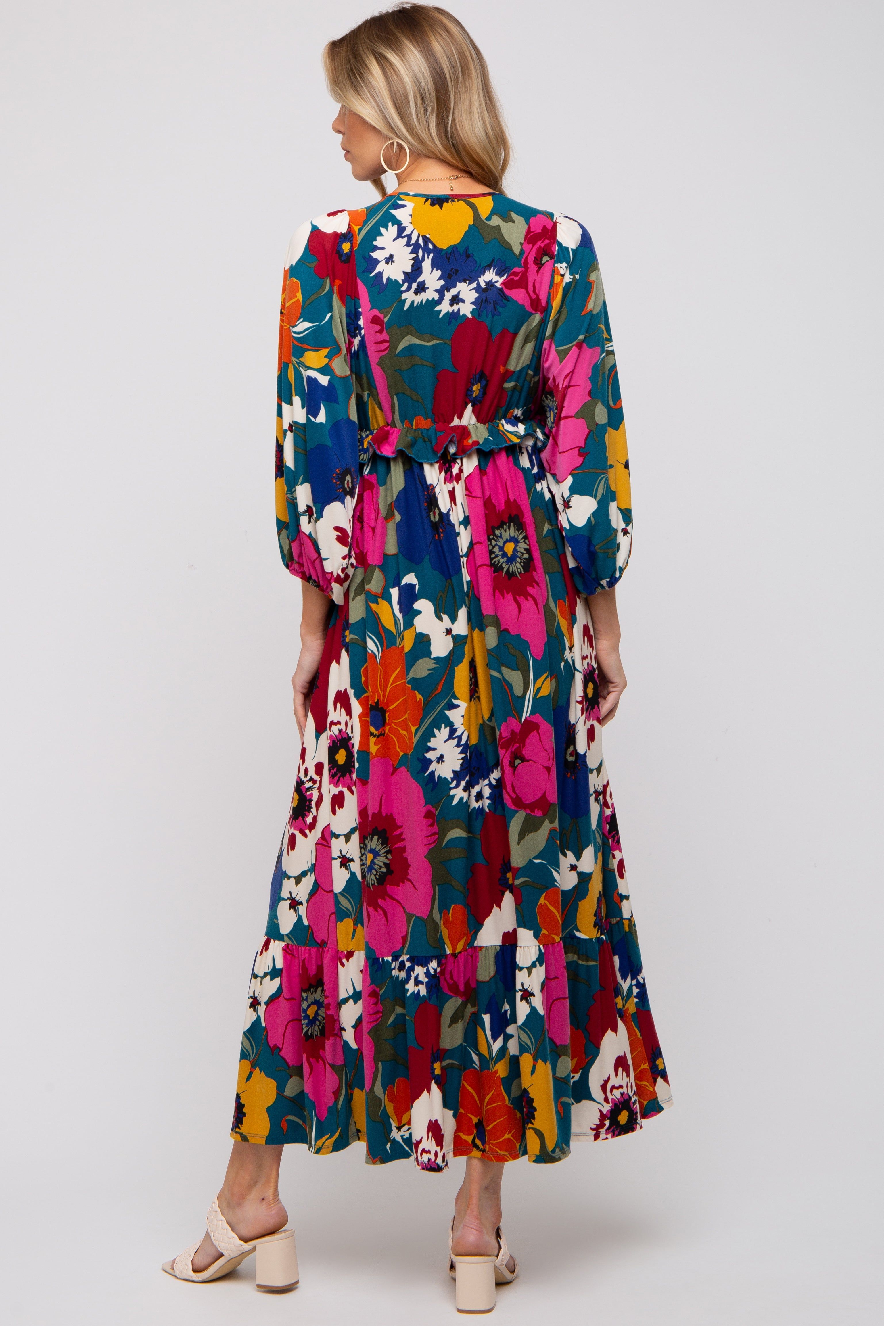 Teal Ruffle Accent Maternity Maxi Dress sold by Pinkblush product image thumbnail 4