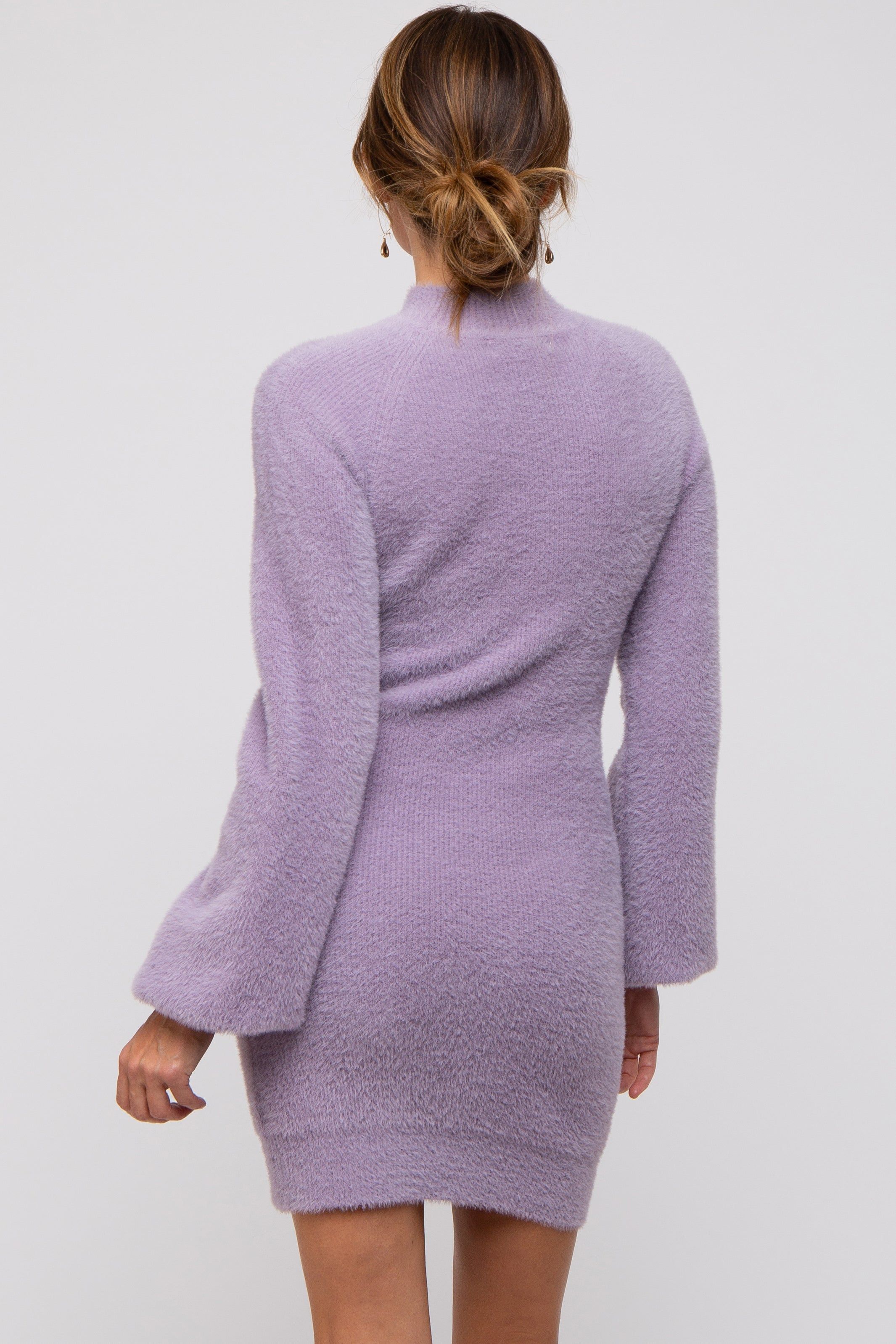 Lavender Fuzzy Knit Puff Sleeve Sweater Dress sold by Pinkblush product image thumbnail 4
