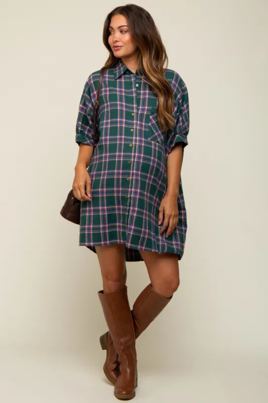 Forest Green Plaid Oversized Maternity Mini Dress sold by Pinkblush