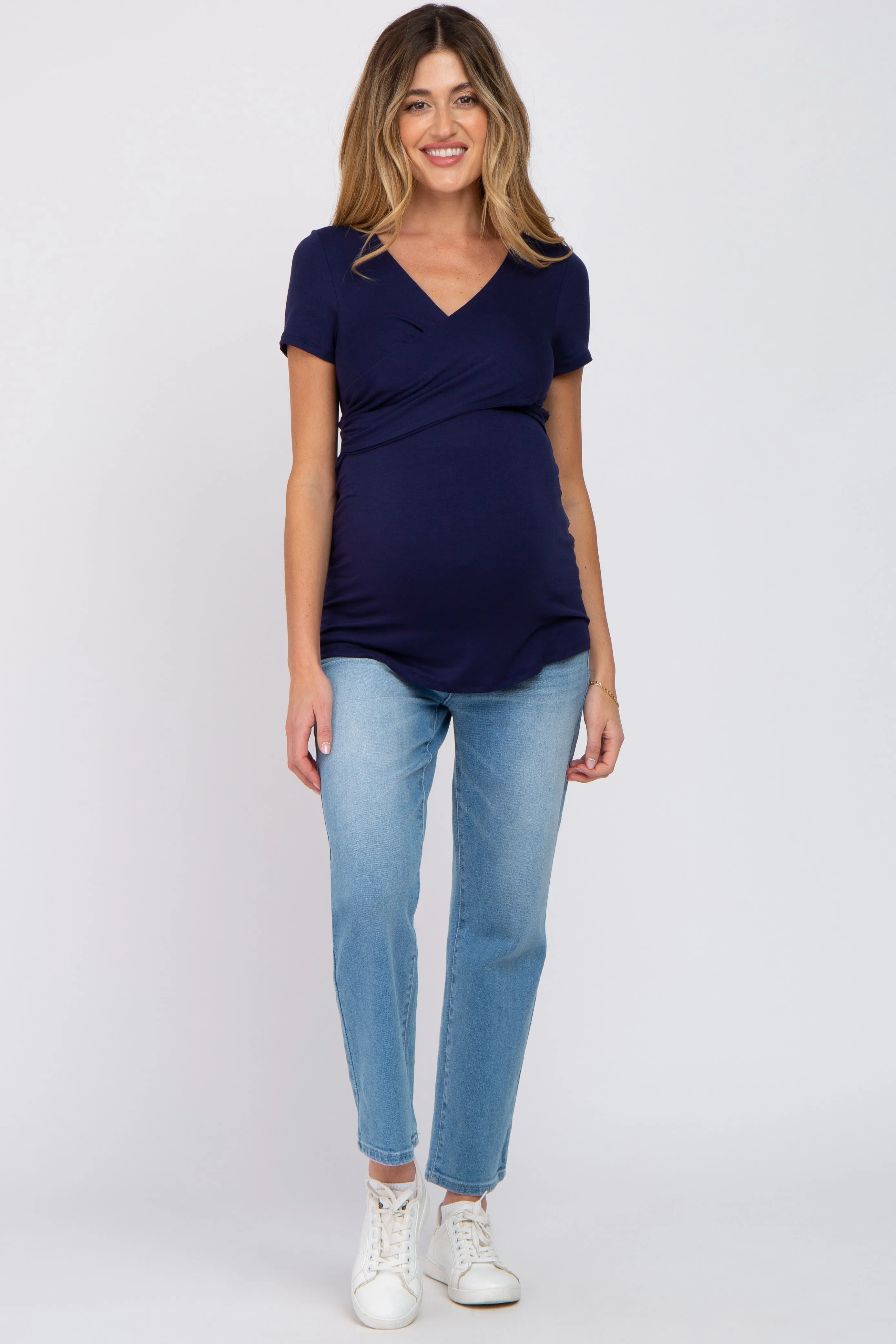 Navy Crossover Maternity Nursing Top sold by Pinkblush product image thumbnail 5