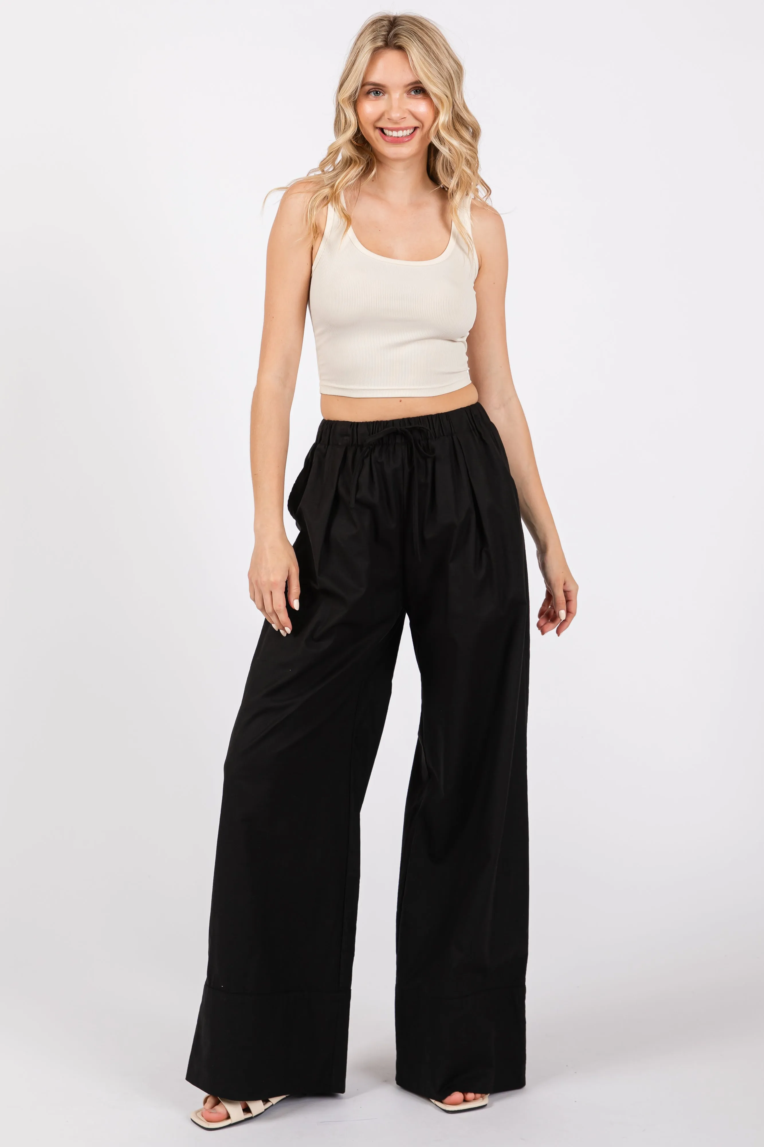 Black Pleated Drawstring Waist Maternity Pants sold by Pinkblush product image thumbnail 5