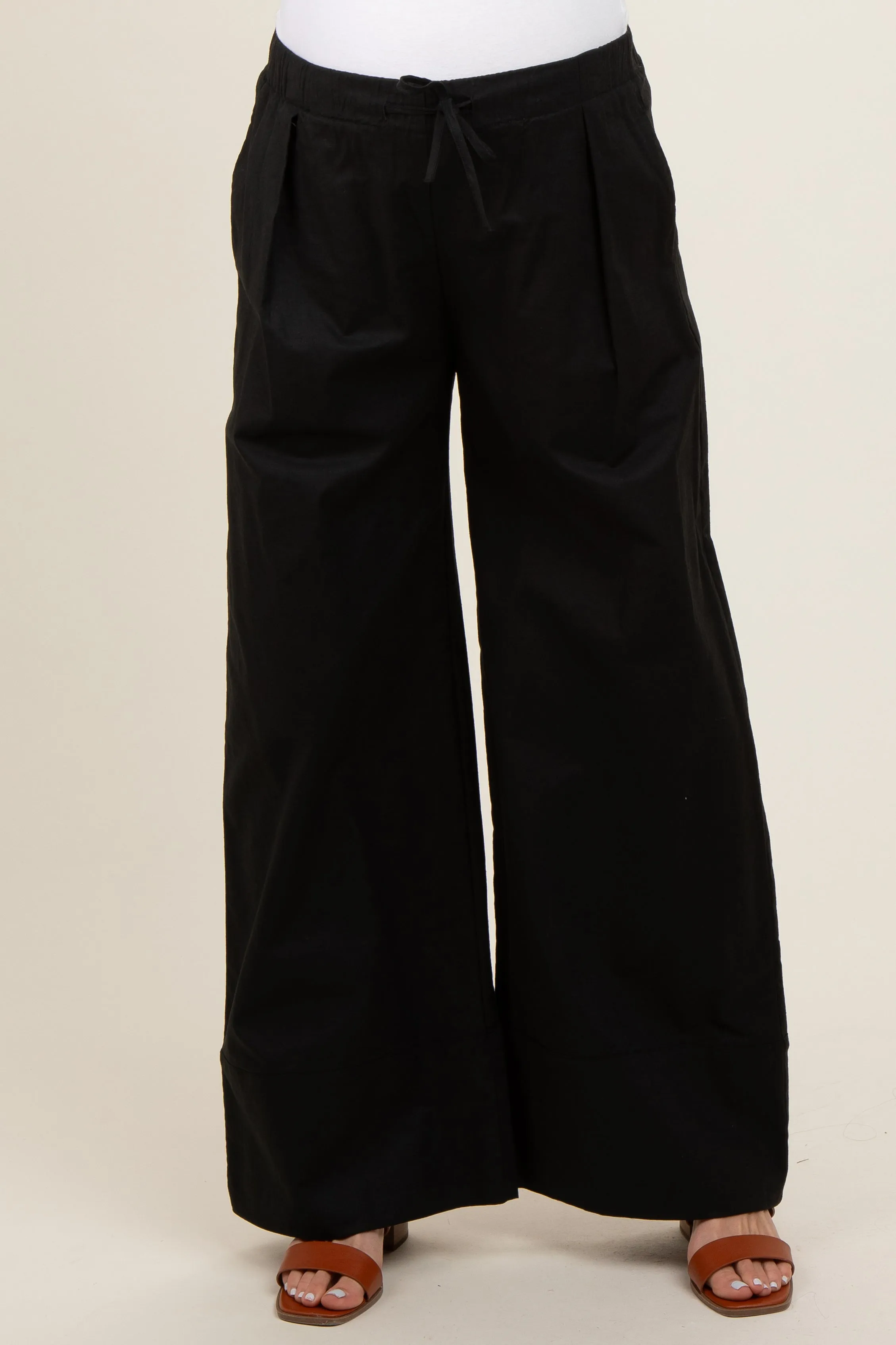 Black Pleated Drawstring Waist Maternity Pants sold by Pinkblush product image thumbnail 2