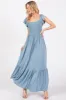Light Blue Smocked Ruffle Hem Maternity Maxi Dress sold by Pinkblush