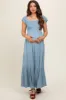Light Blue Smocked Ruffle Hem Maternity Maxi Dress sold by Pinkblush