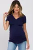 Navy Crossover Maternity Nursing Top sold by Pinkblush