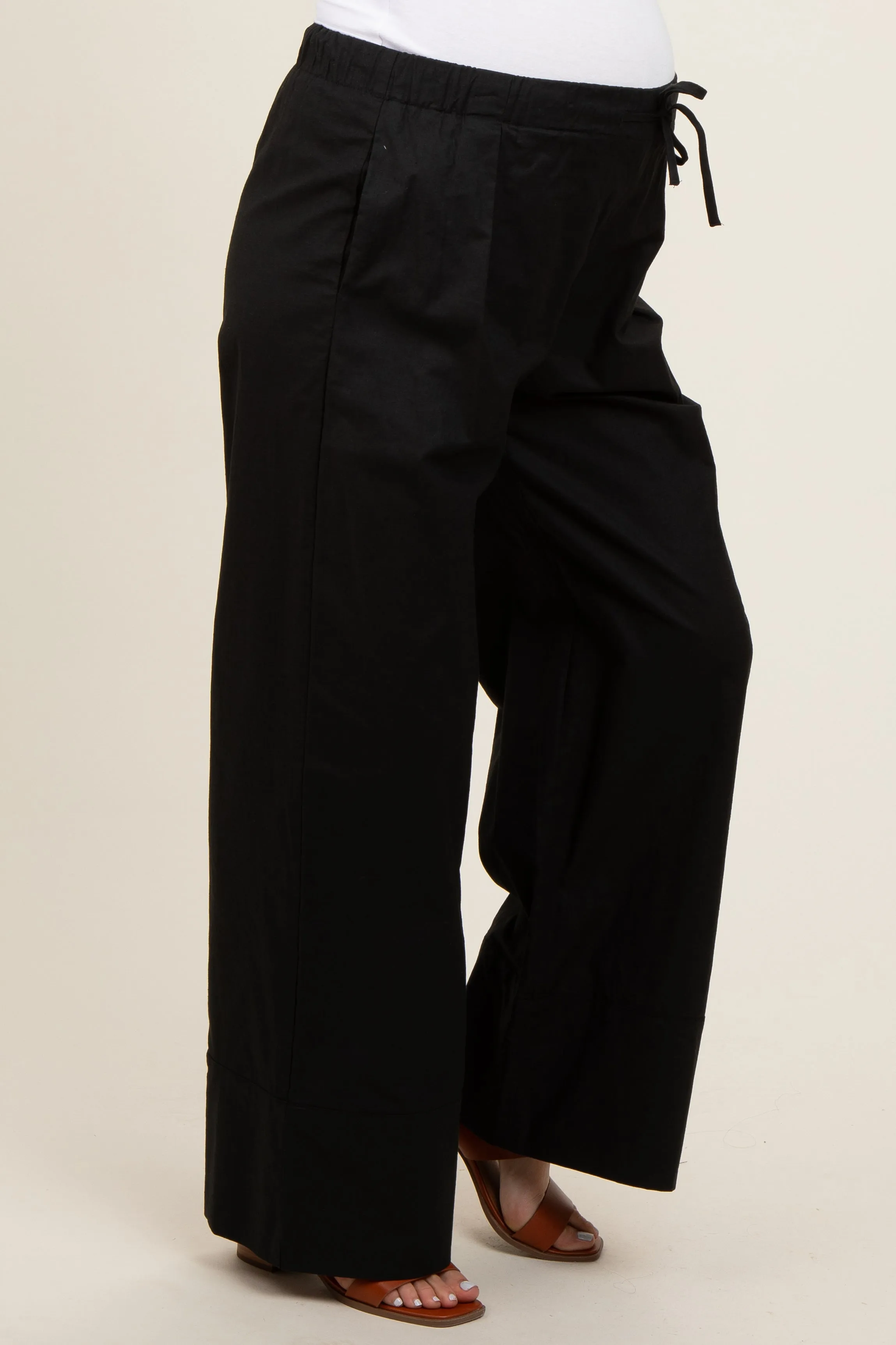 Black Pleated Drawstring Waist Maternity Pants sold by Pinkblush product image thumbnail 3