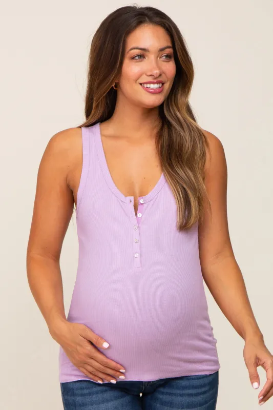 Lavender Ribbed Button Front Maternity Tank Top sold by Pinkblush