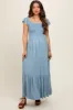 Light Blue Smocked Ruffle Hem Maternity Maxi Dress sold by Pinkblush