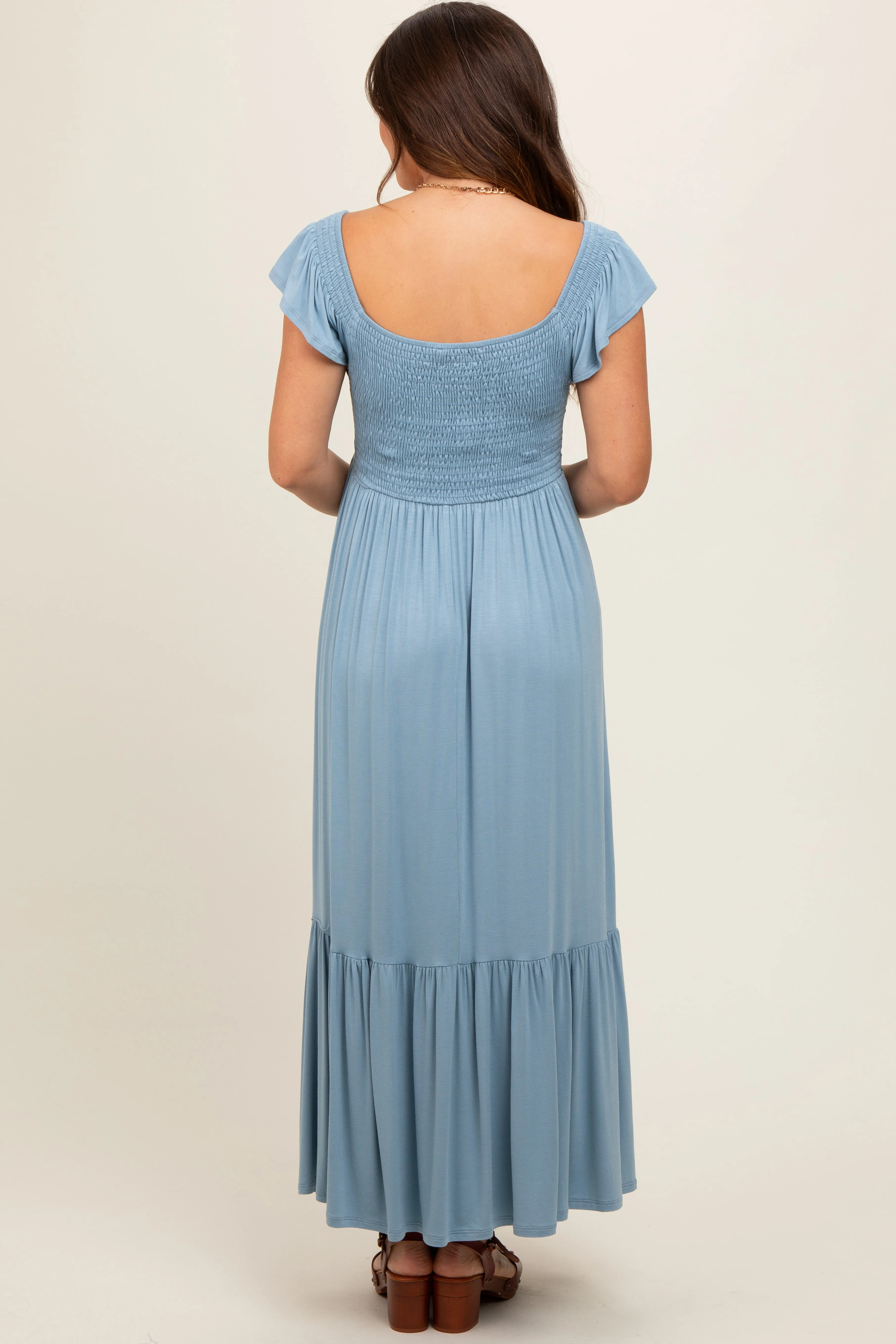 Light Blue Smocked Ruffle Hem Maternity Maxi Dress sold by Pinkblush product image thumbnail 3