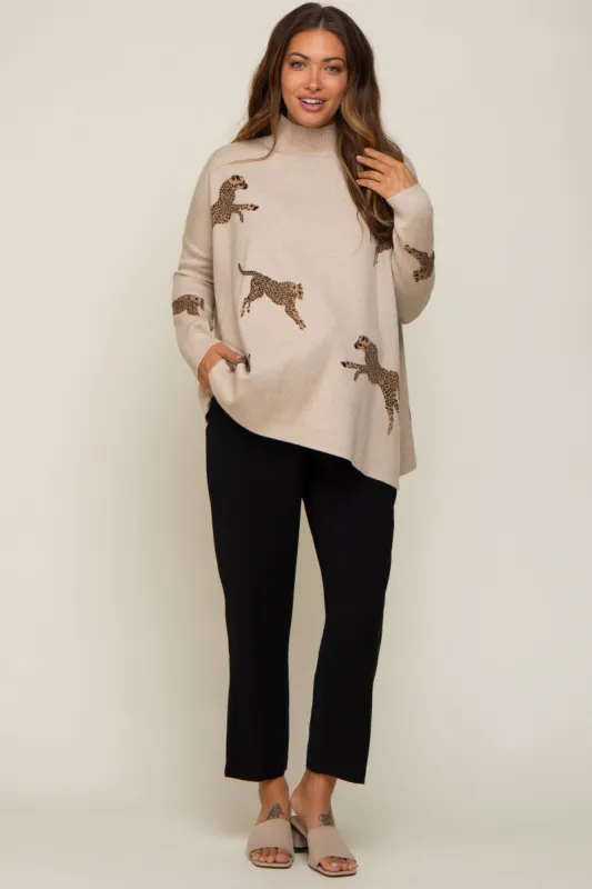 Beige Animal Print Side Slit Maternity Sweater sold by Pinkblush