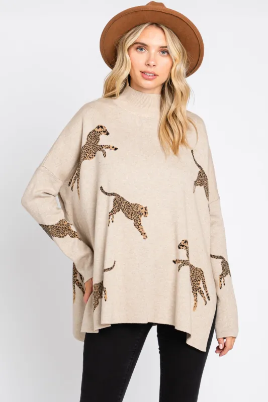 Beige Animal Print Side Slit Sweater sold by Pinkblush