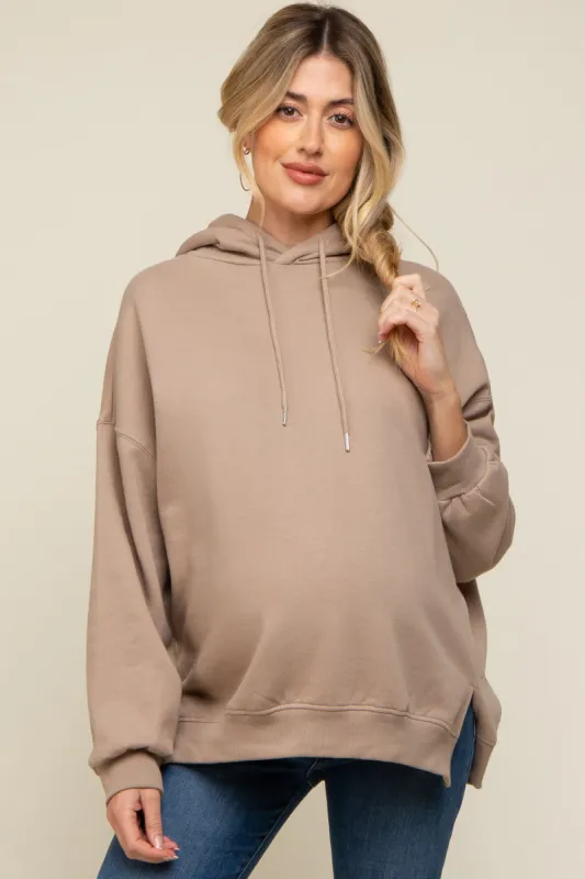 Taupe Drawstring Maternity Hoodie sold by Pinkblush