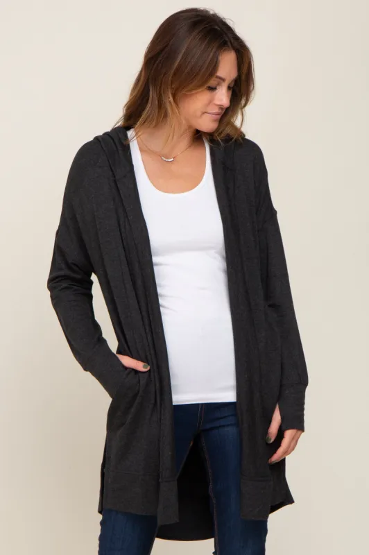 Black Side Slit Hooded Cardigan sold by Pinkblush