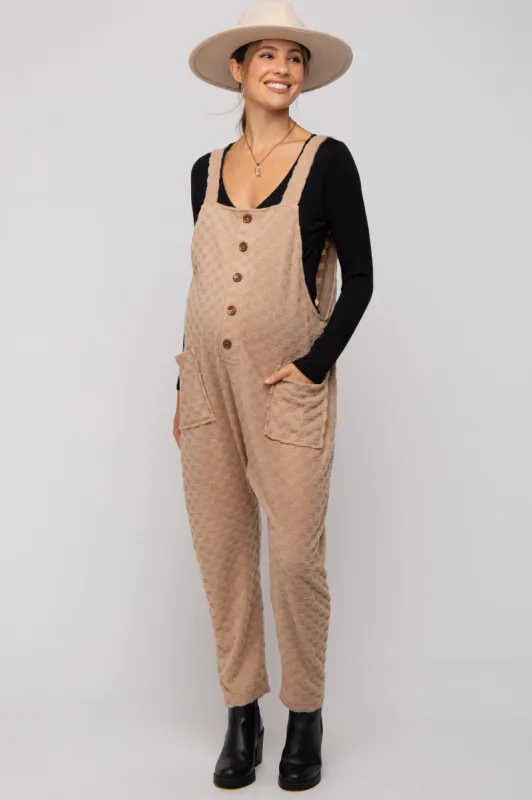 Taupe Checkered Soft Knit Maternity Overall sold by Pinkblush