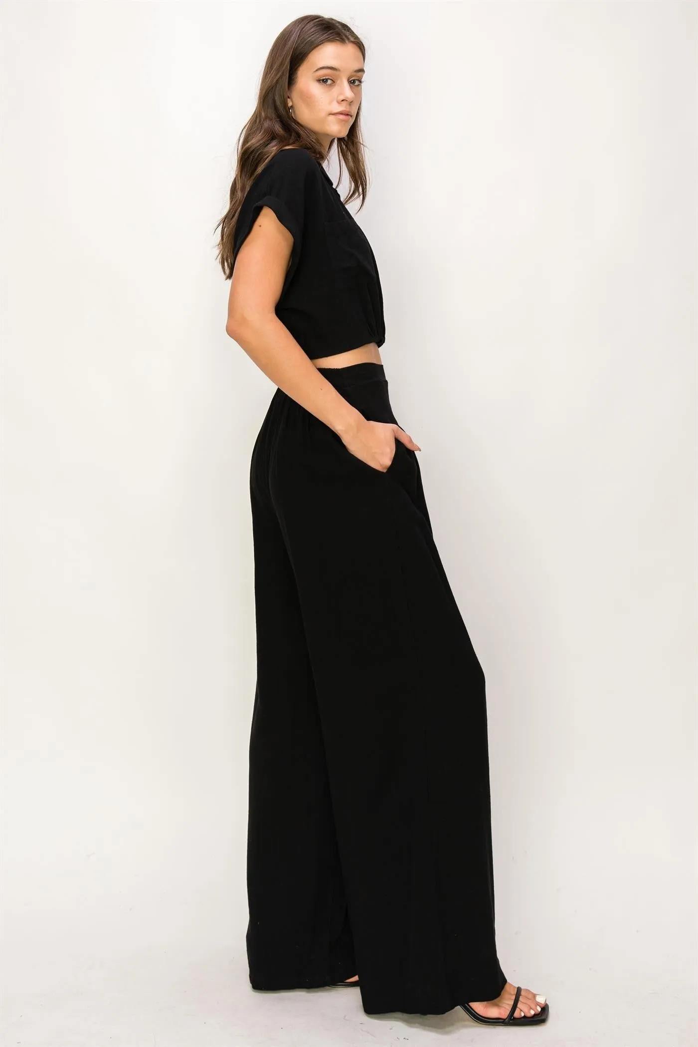 Black Top And Wide Leg Pants Set sold by Pinkblush product image thumbnail 2