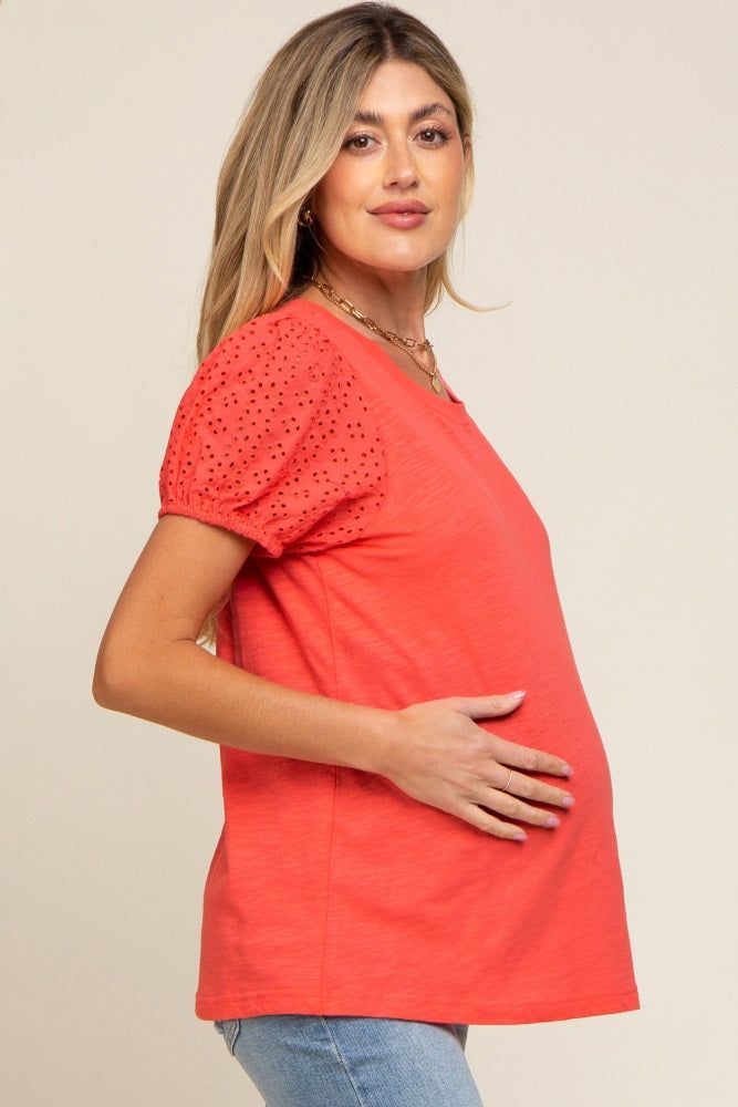 Coral Eyelet Lace Short Sleeve Maternity Top sold by Pinkblush product image thumbnail 3