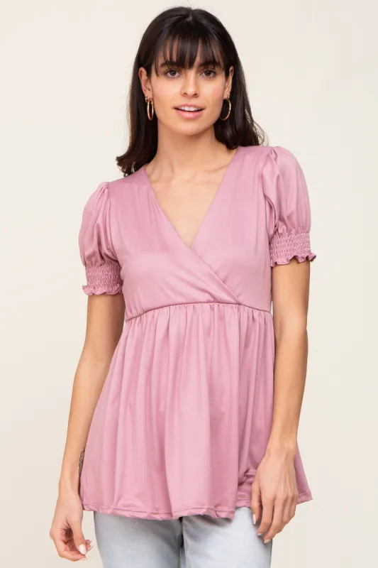 Mauve Puff Sleeve Crossover Nursing Top sold by Pinkblush