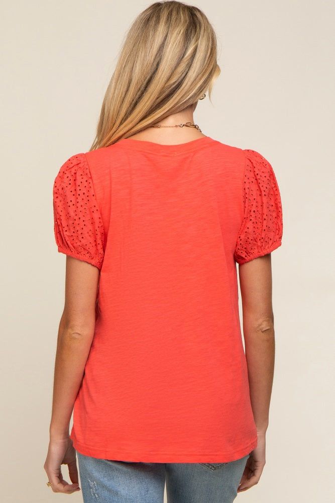 Coral Eyelet Lace Short Sleeve Maternity Top sold by Pinkblush product image thumbnail 4