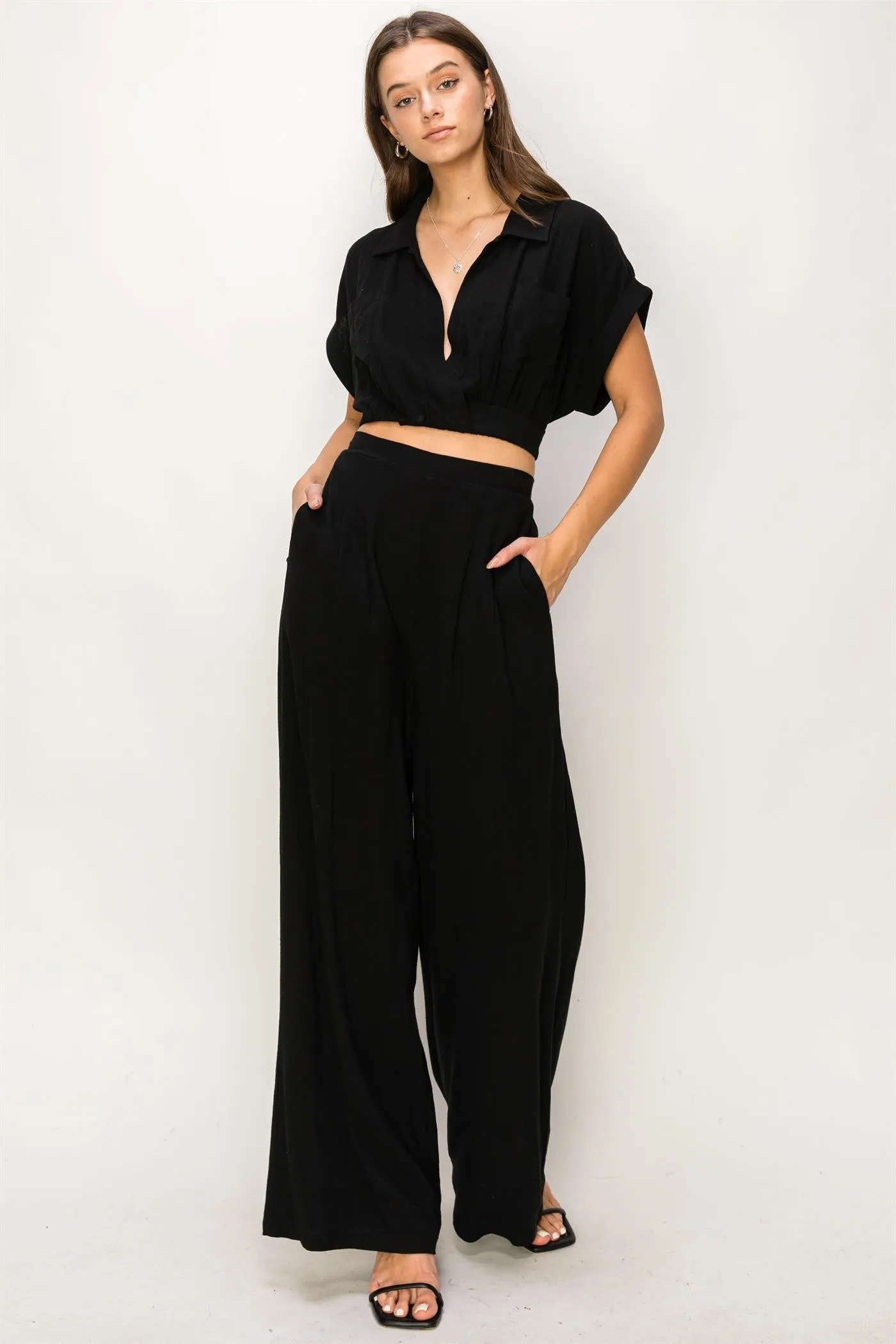 Black Top And Wide Leg Pants Set sold by Pinkblush product image thumbnail 4
