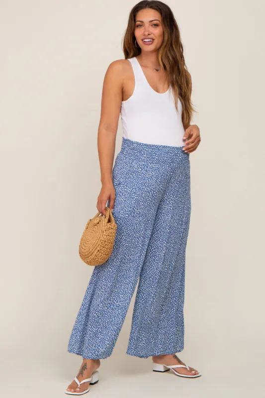 Blue Dotted Smocked Waist Maternity Pants sold by Pinkblush