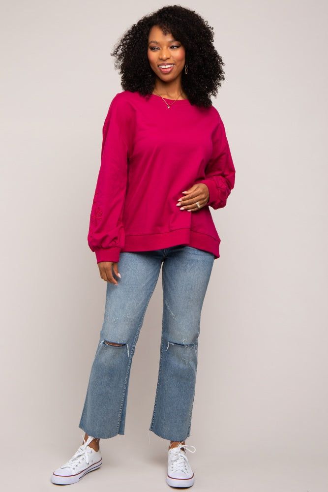 Magenta Embroidered Long Sleeve Top sold by Pinkblush