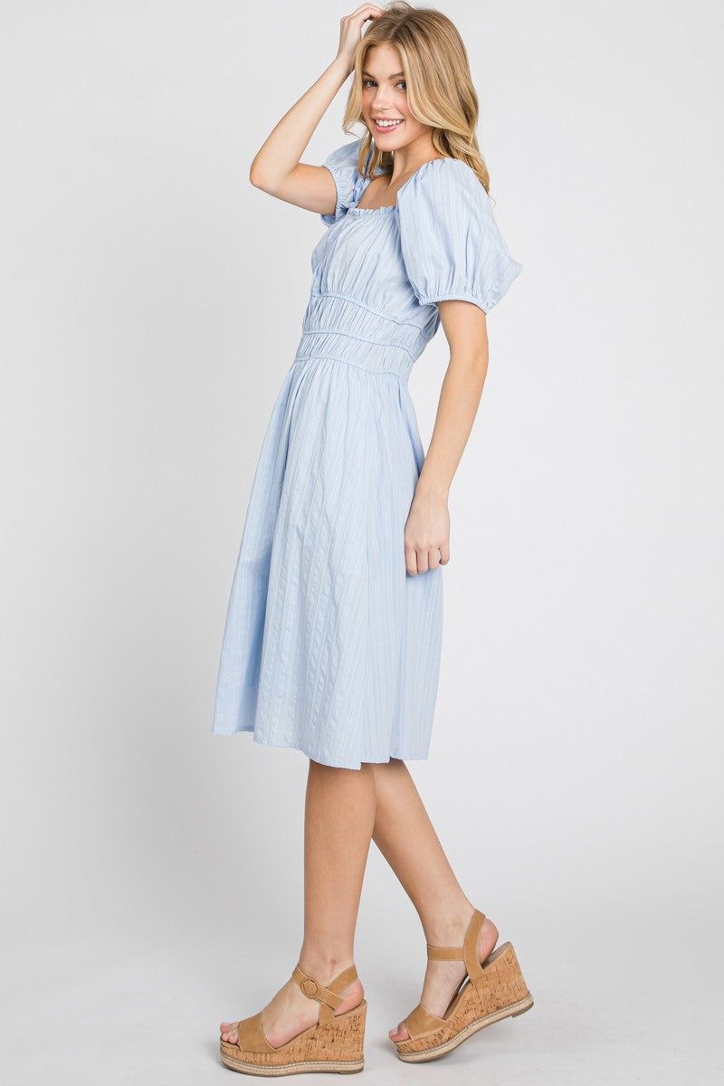 Blue Solid Textured Dress W/ Elastic Details sold by Pinkblush product image thumbnail 2