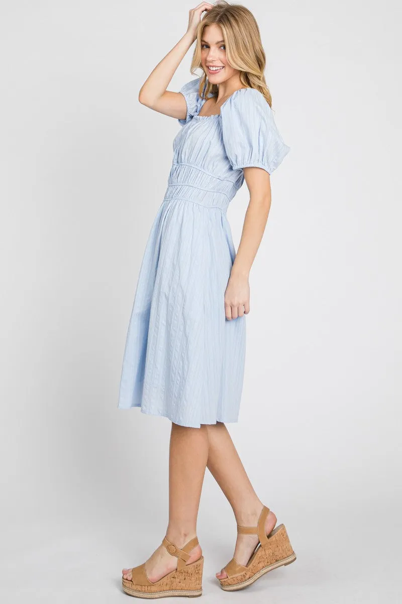 Blue Solid Textured Dress W/ Elastic Details sold by Pinkblush product image thumbnail 2
