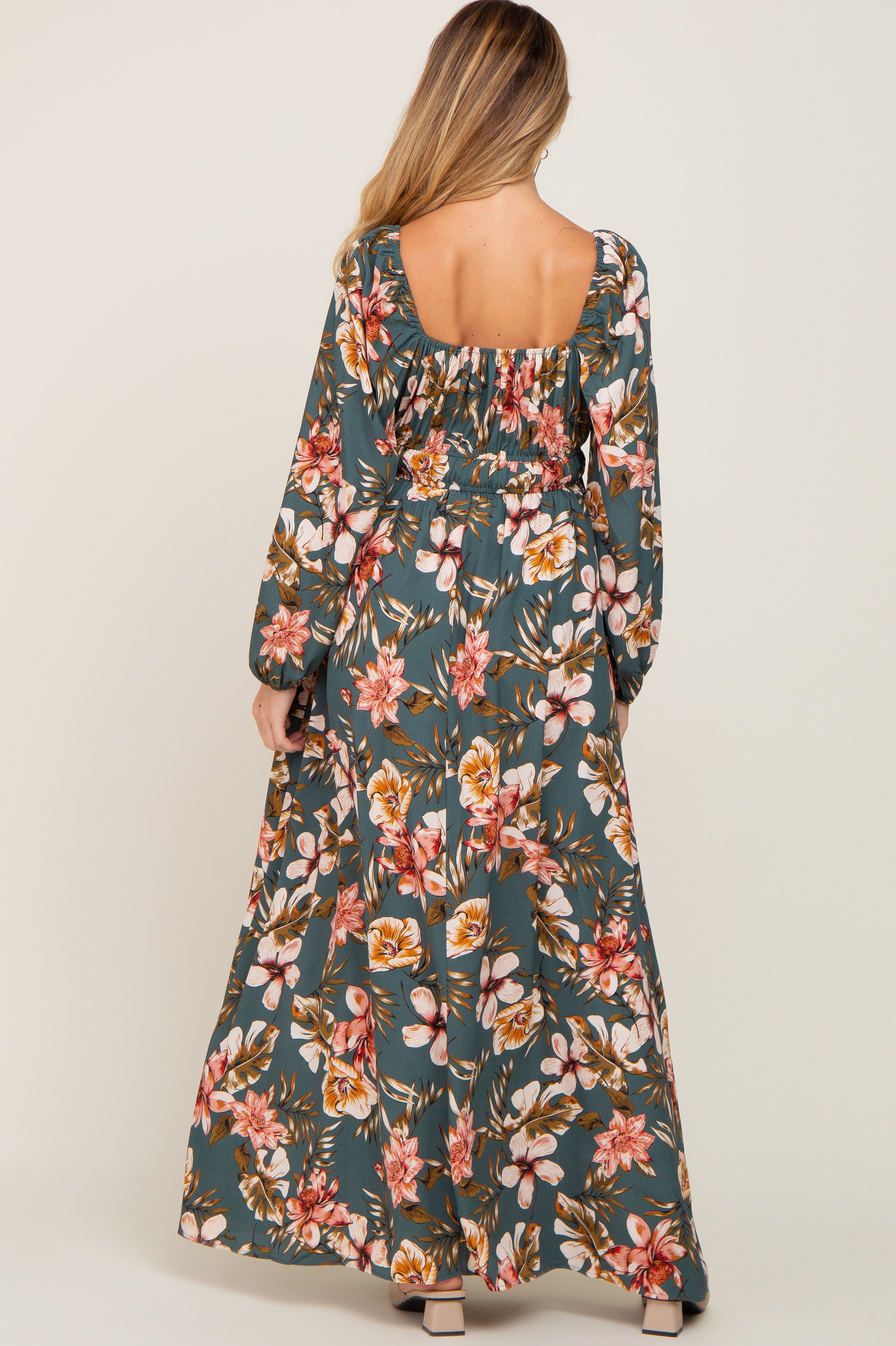 Teal Tropical Floral Maternity Maxi Dress sold by Pinkblush product image thumbnail 3
