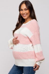 Pink Striped Brushed Maternity Sweater sold by Pinkblush