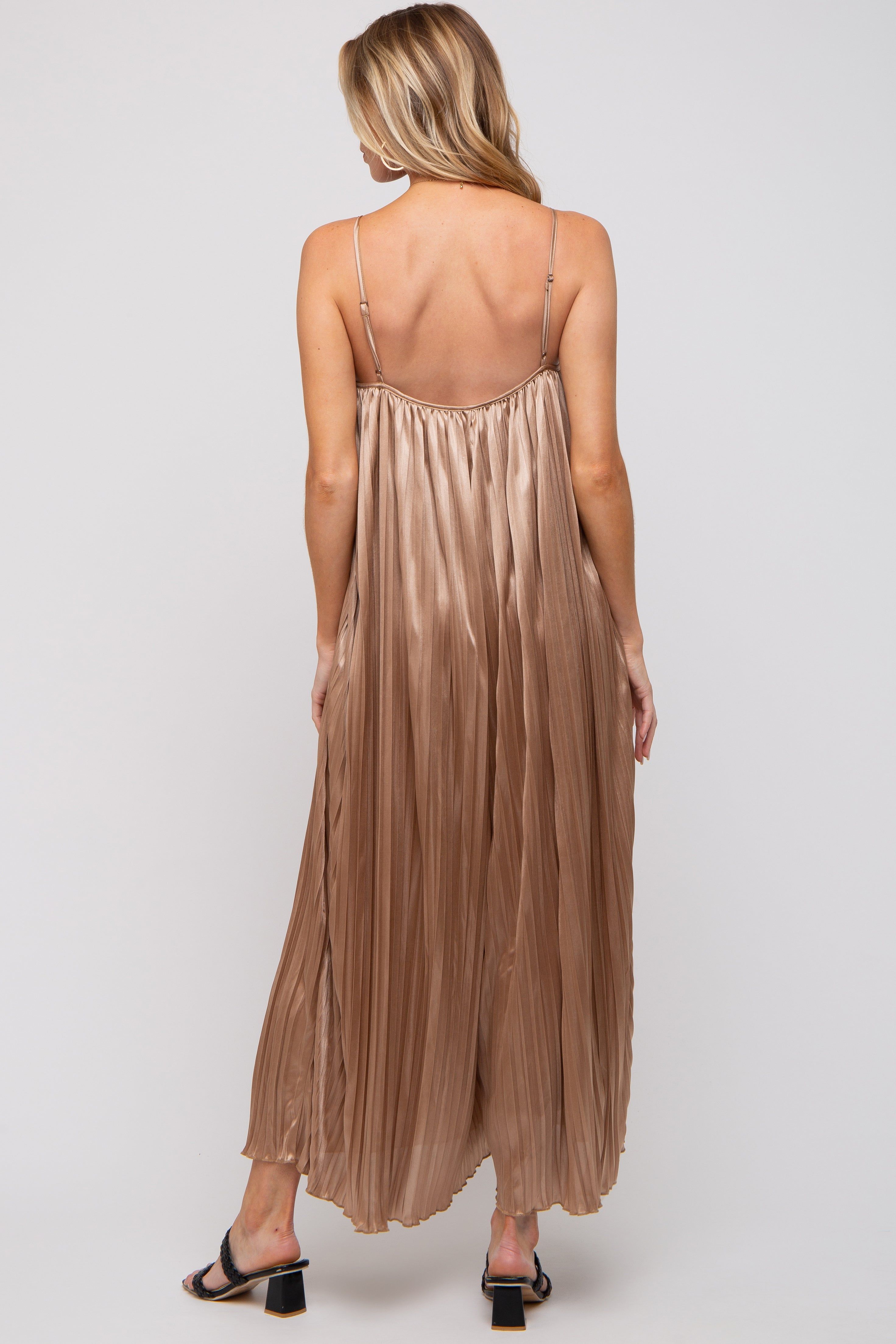 Mocha Pleated Wide Leg Sleeveless Maternity Jumpsuit sold by Pinkblush product image thumbnail 3
