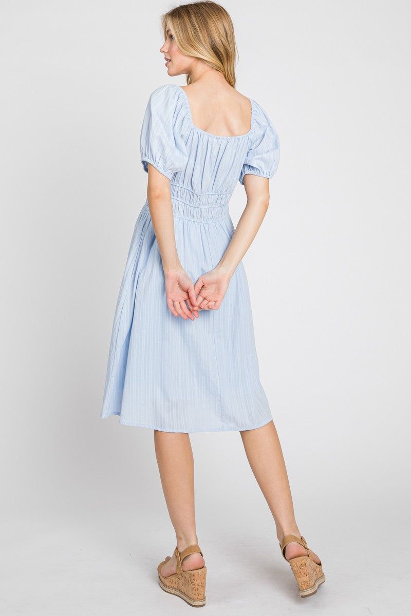 Blue Solid Textured Dress W/ Elastic Details sold by Pinkblush product image thumbnail 3