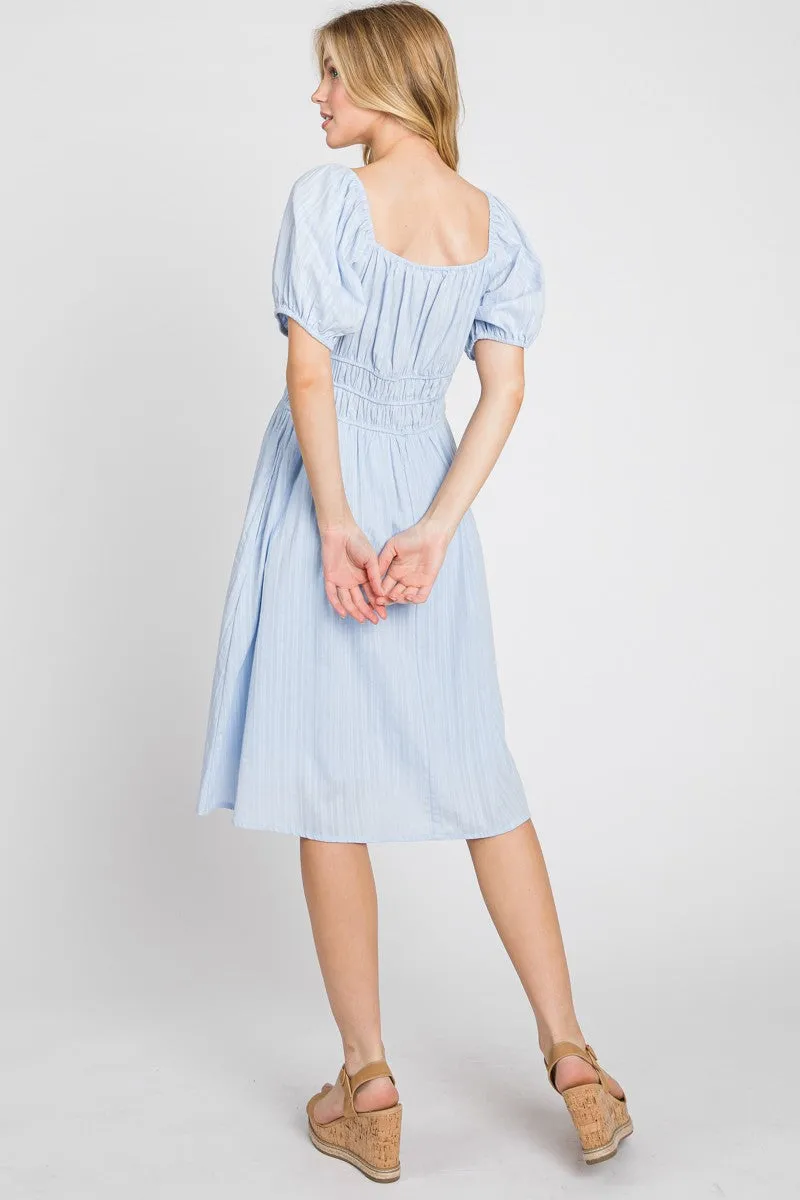Blue Solid Textured Dress W/ Elastic Details sold by Pinkblush product image thumbnail 3