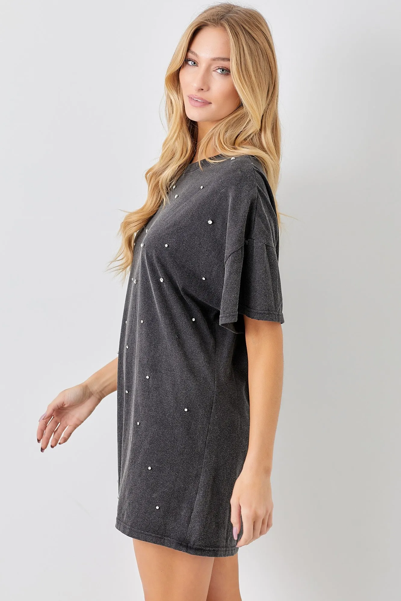 Black T-Shirt Dress With Rhinestone Detail sold by Pinkblush product image thumbnail 3