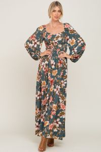 Teal Tropical Floral Maternity Maxi Dress sold by Pinkblush