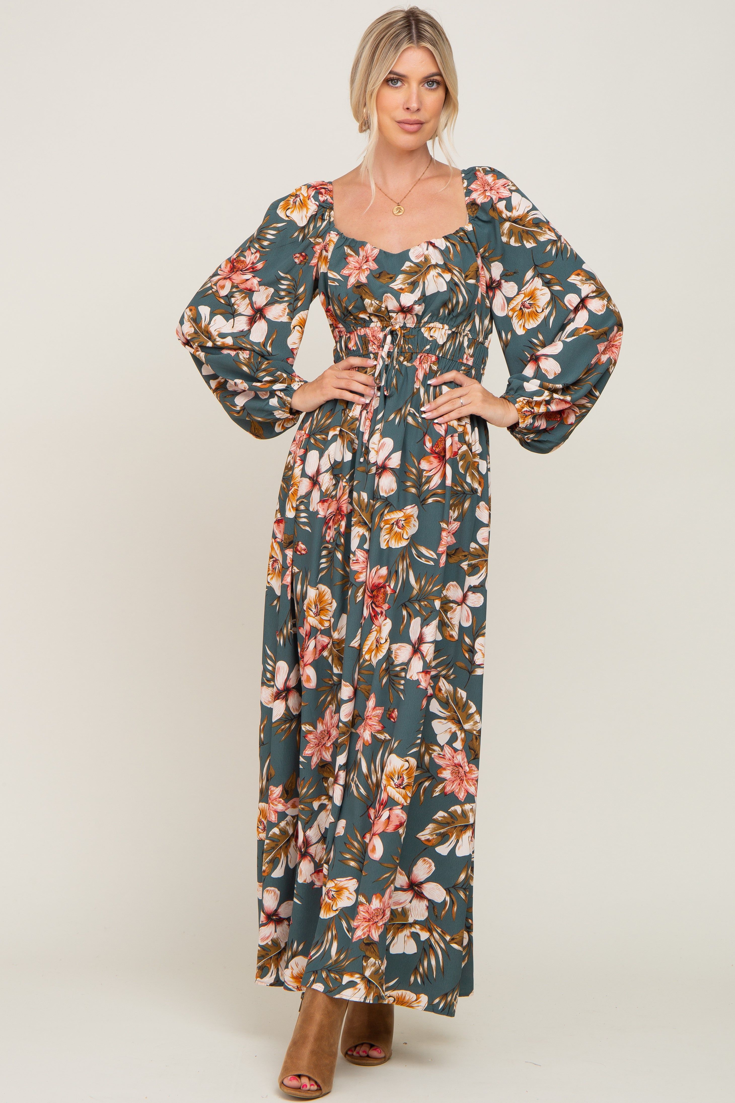 Teal Tropical Floral Maternity Maxi Dress sold by Pinkblush product image thumbnail 4