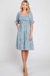 Blue Floral Smocked Tiered Dress sold by Pinkblush