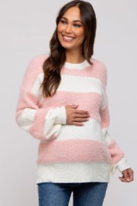 Pink Striped Brushed Maternity Sweater sold by Pinkblush