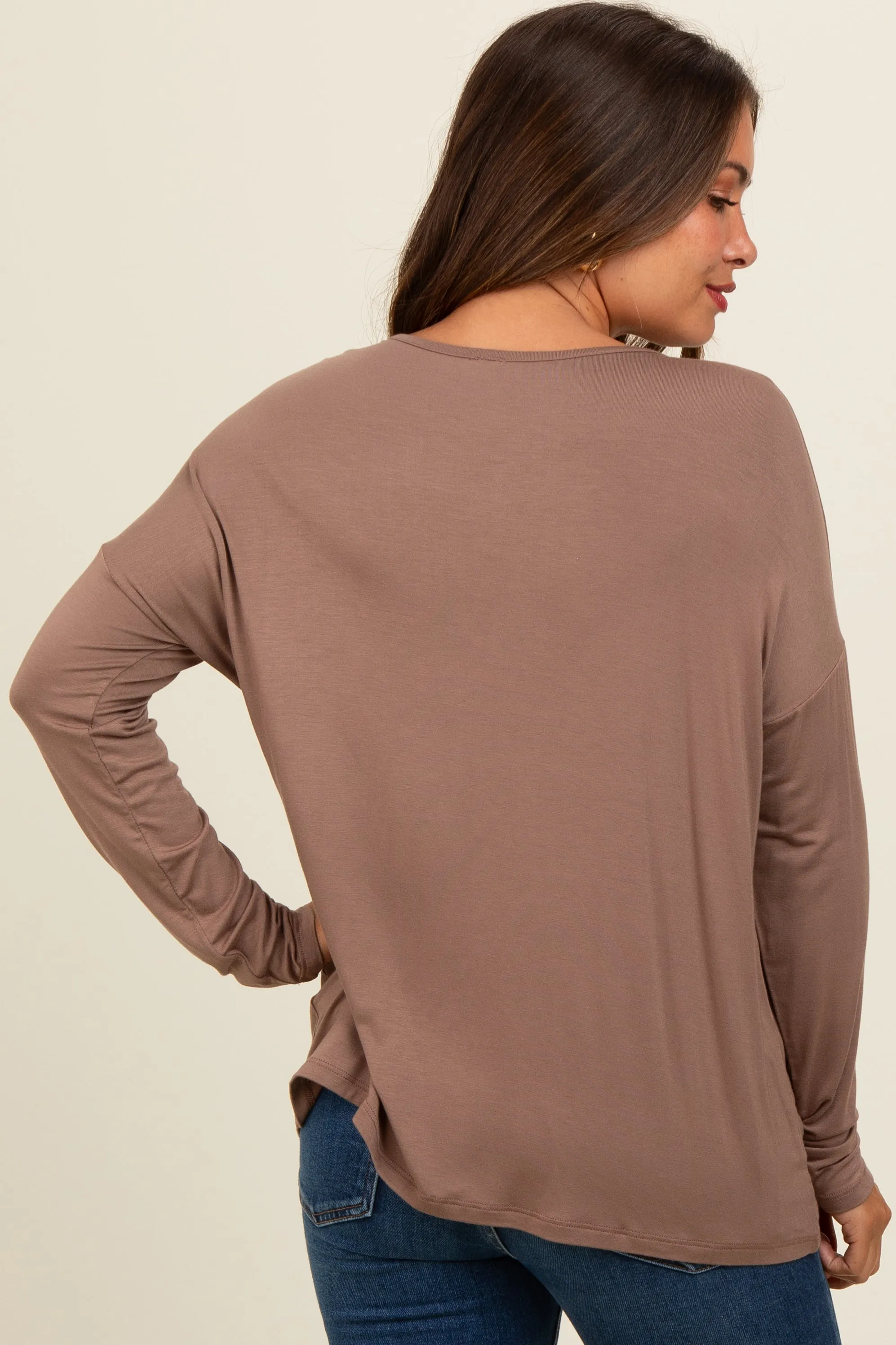Mocha Drop Shoulder Maternity Long Sleeve Top sold by Pinkblush product image thumbnail 3