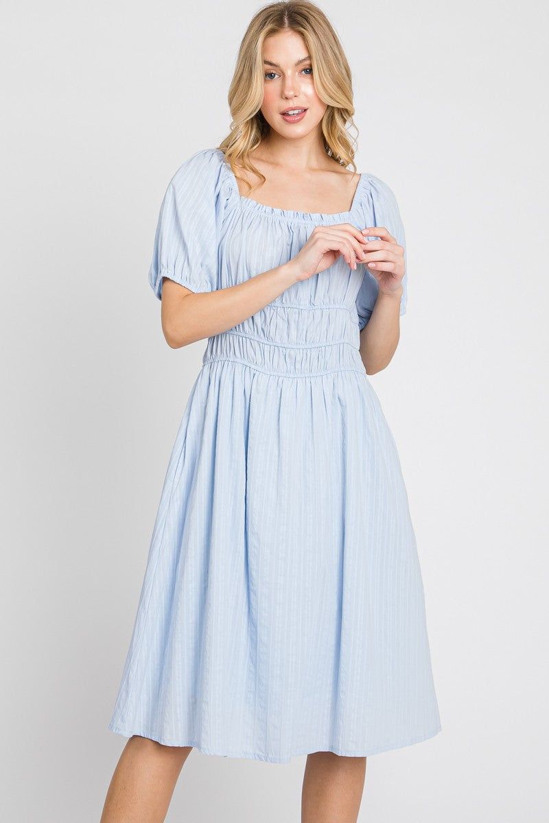 Blue Solid Textured Dress W/ Elastic Details sold by Pinkblush product image thumbnail 4