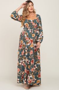 Teal Tropical Floral Maternity Maxi Dress sold by Pinkblush