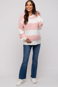 Pink Striped Brushed Maternity Sweater sold by Pinkblush