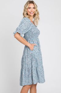 Blue Floral Smocked Tiered Dress sold by Pinkblush