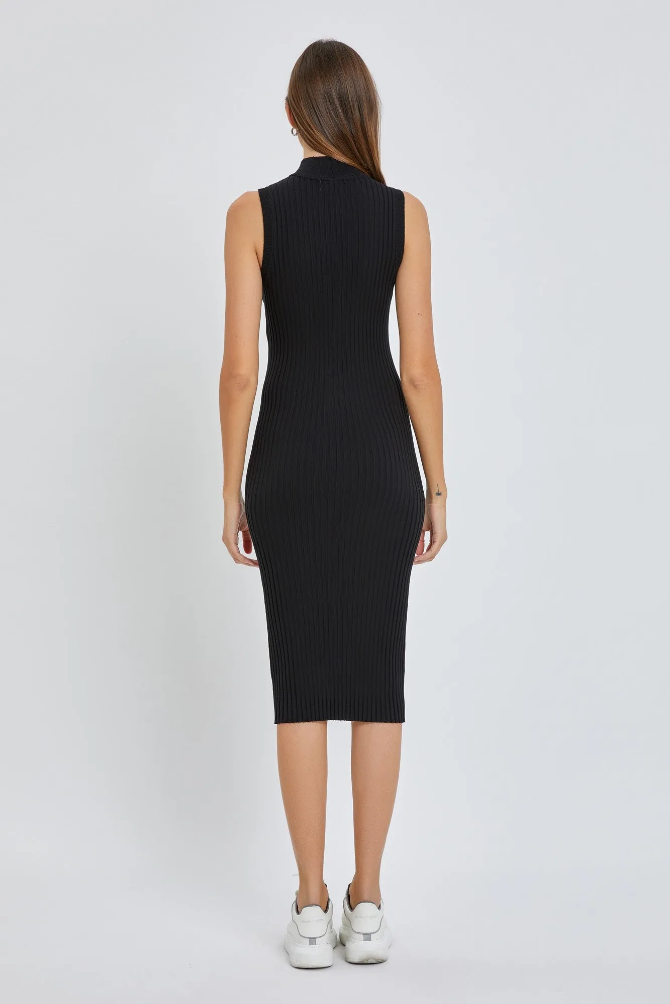Black Ribbed Fitted Mock Neck Dress sold by Pinkblush product image thumbnail 2