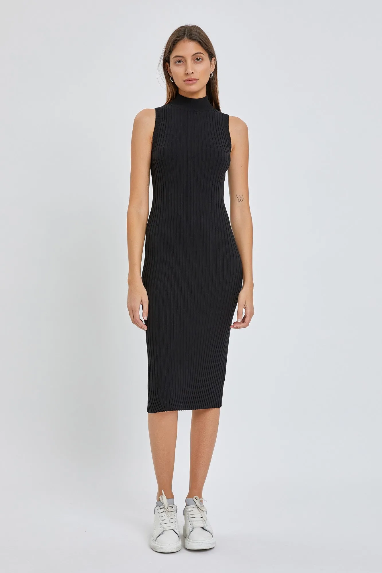 Black Ribbed Fitted Mock Neck Dress sold by Pinkblush product image thumbnail 3